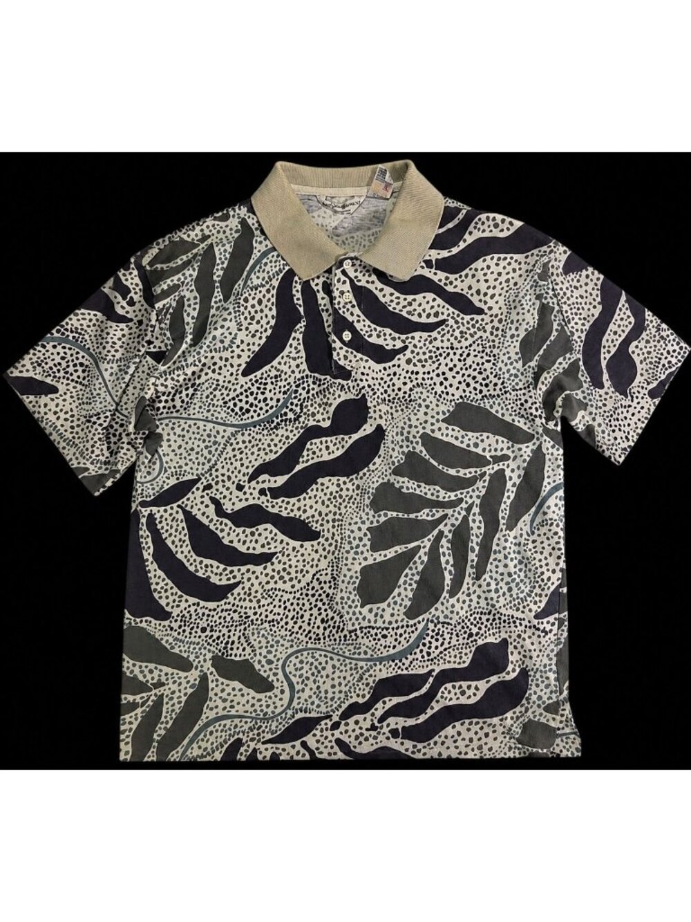 VTG 80s Yves Saint Laurent YSL Rive Guache Polo Sz L Maximalist Retro Abstract